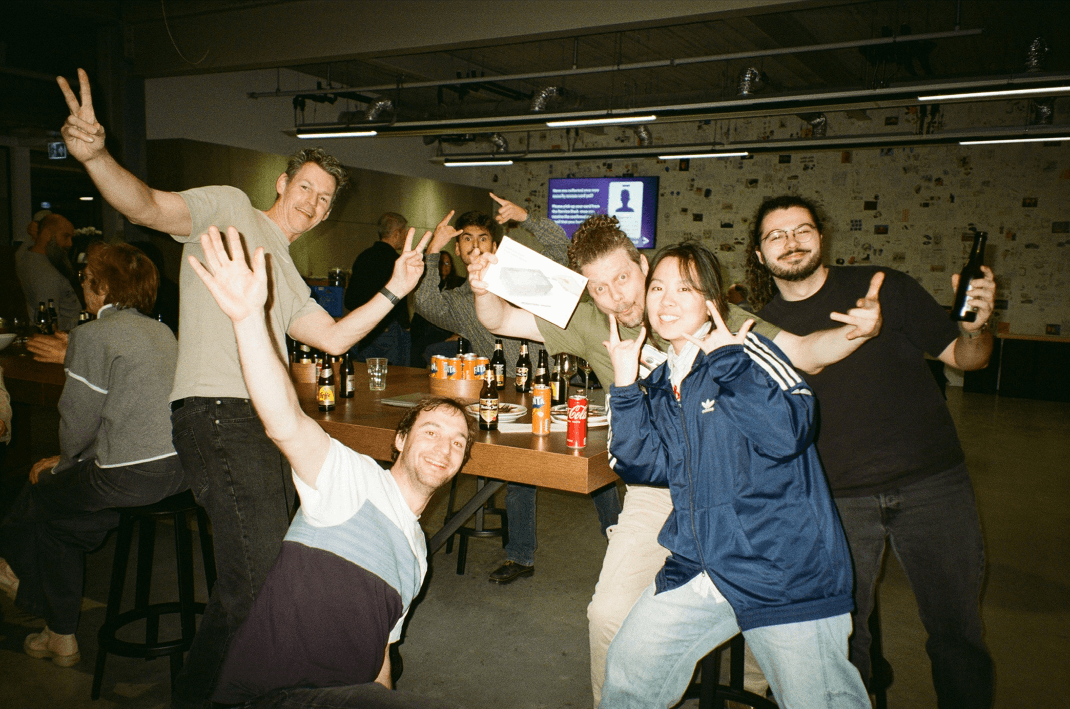 Team gathered around a table at work