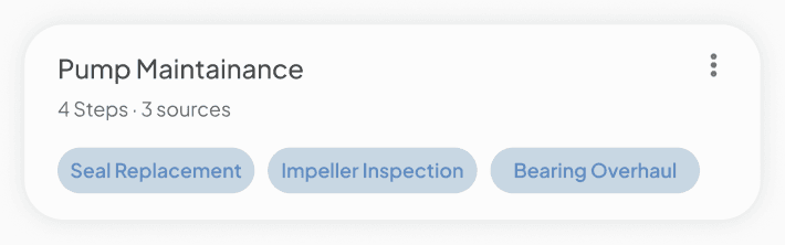 Procedure card reusing tags for Pump Maintainance