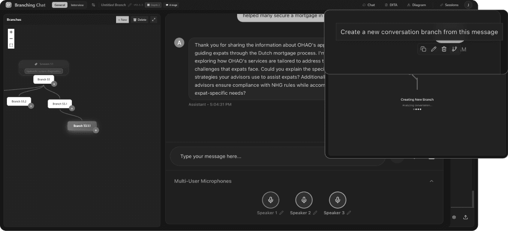 Original demo UI during an interview with branching conversation