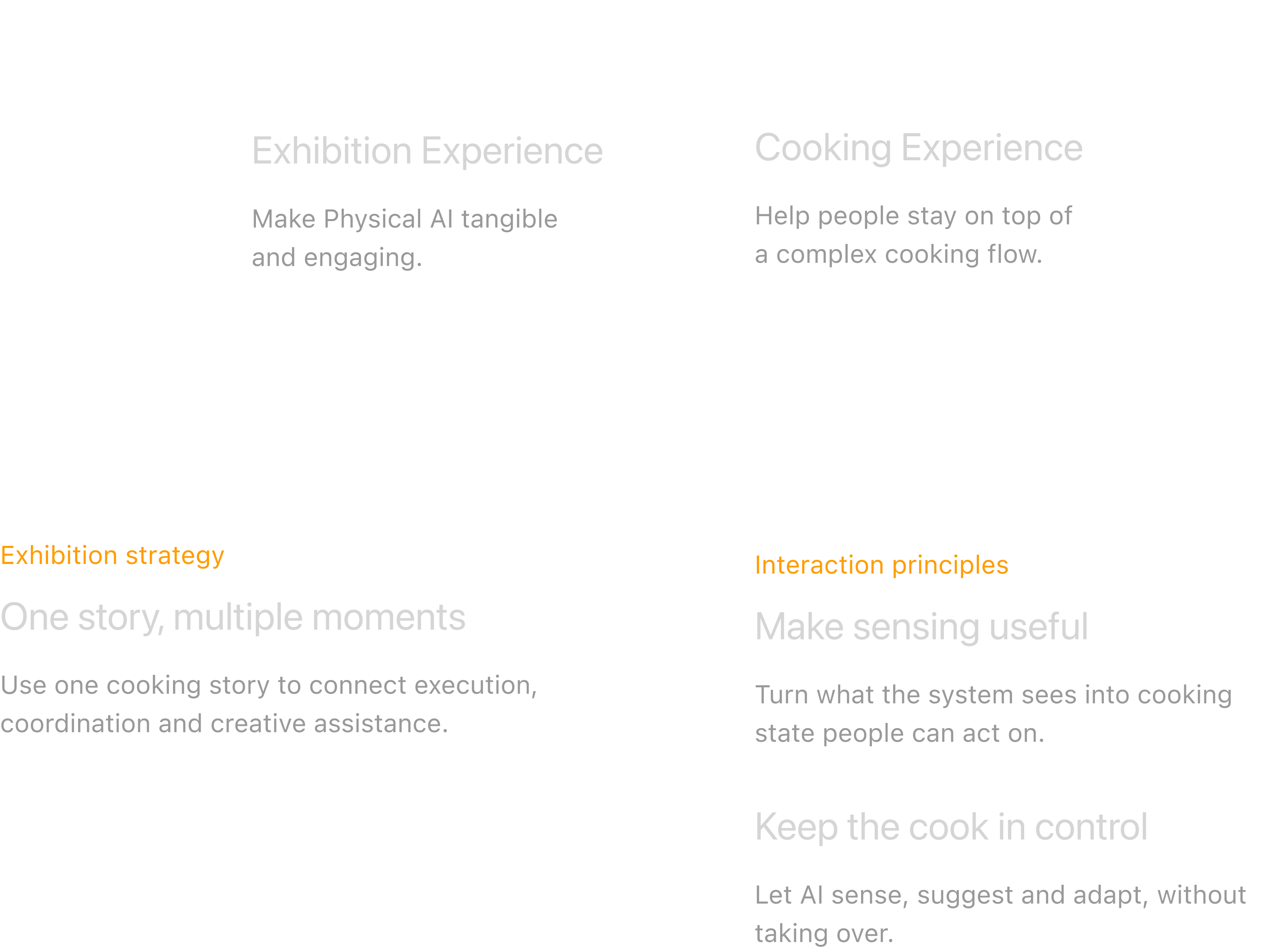 Diagram connecting Exhibition Experience and Cooking Experience into one exhibition strategy and two interaction principles